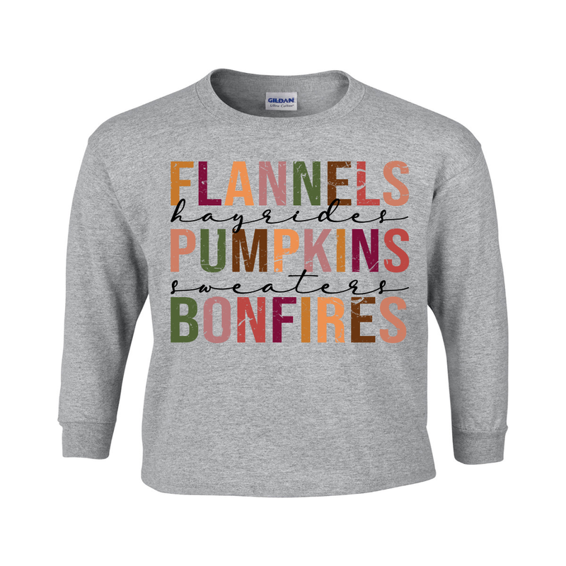 Flannel Hayrides Pumpkins Fall Long Sleeve Shirt